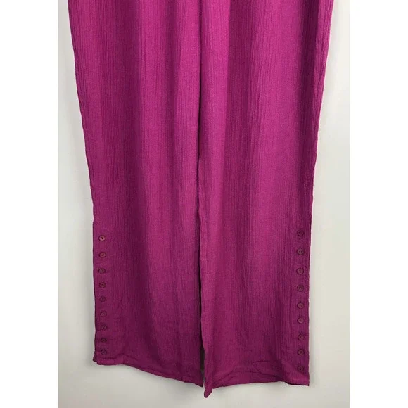 Soft Surroundings Oceo Gauze Wide Leg Pants Button Hem Fuchsia Plus Size 1X - Picture 4 of 12